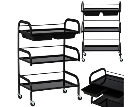 Carucior salon profesional – 3 rafturi, ergonomic si durabil - ST029 - Alb/Negru