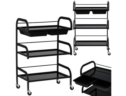 Carucior salon profesional – 3 rafturi, ergonomic si durabil - ST029 - Alb/Negru