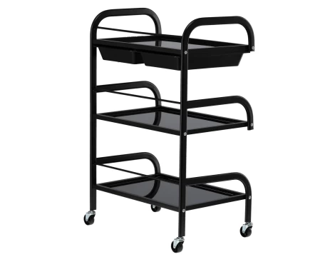 Carucior salon profesional – 3 rafturi, ergonomic si durabil - ST029 - Alb/Negru
