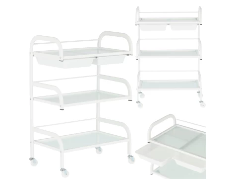 Carucior salon profesional – 3 rafturi, ergonomic si durabil - ST029 - Alb/Negru