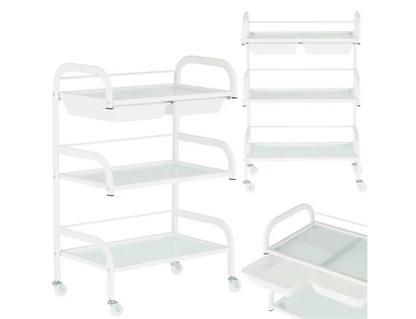 Carucior salon profesional – 3 rafturi, ergonomic si durabil - ST029 - Alb/Negru