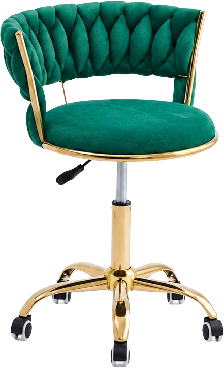 Scaun Cosmetic Premium Emerald | Catifea Verde & Auriu | Reglabil