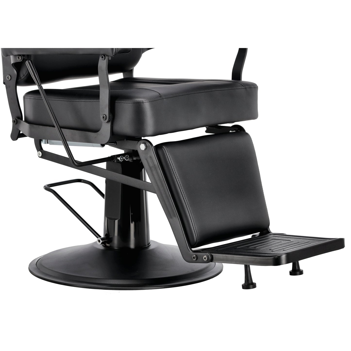 Scaun barber profesional Nestor cu design modern si tapiterie neagra premium detaliu baza