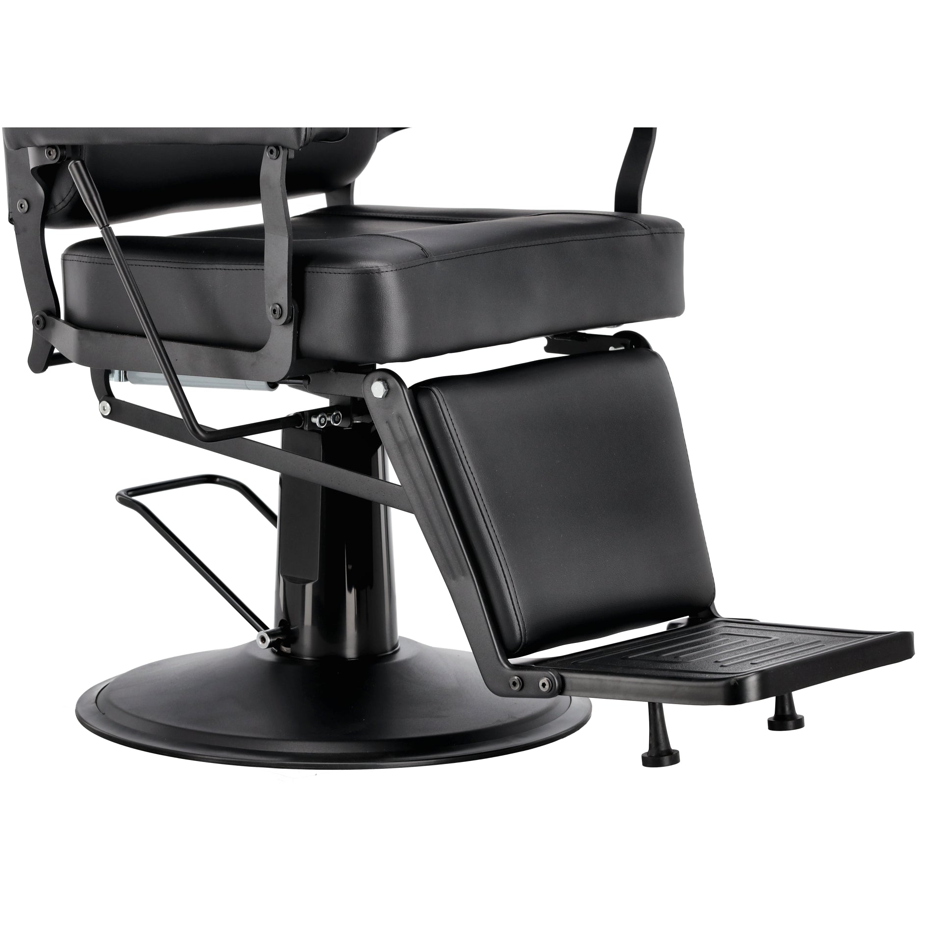 Scaun barber profesional Nestor cu design modern si tapiterie neagra premium detaliu baza