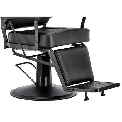 Scaun barber profesional Nestor cu design modern si tapiterie neagra premium detaliu baza