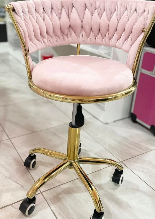Scaun Ergonomic Salon Rose Gold – Catifea Roz Pudra & Baza Aurie