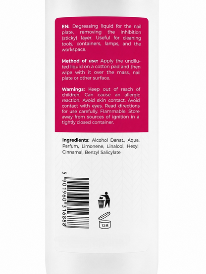 Spatele produsului Cleaner Parfumat Cosmeticos 1000 ml cu instrucțiuni și avertismente