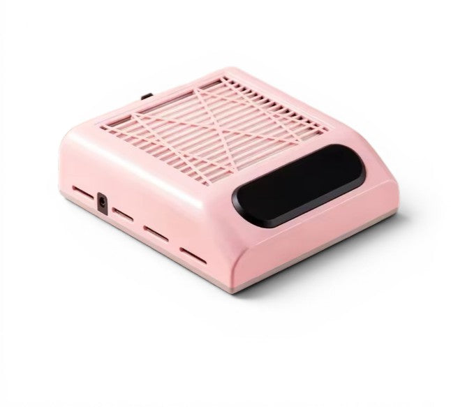 Aspirator profesional pentru manichiura roz, cu putere de 80W, design compact si zona speciala de sprijin pentru maini.