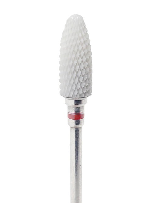 Freza ceramica unghii, conica tip flacara, granulatie fina/medie, inel rosu