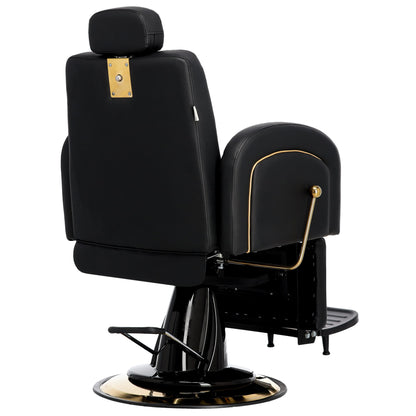 Vedere din spate a scaunului Landon, evidentiand spatarul ergonomic, tetiera ajustabila si cusaturile rezistente din piele ecologica.