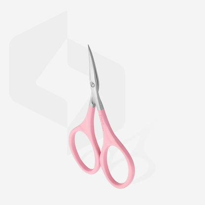 Forfecuță pentru cuticule STALEKS SBC-11/1, cu mânere ergonomice roz, inele mărite și lame îngustate ușor curbate, prezentată integral pe fundal deschis.