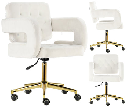 Scaun profesional Amalfi alb cu baza aurie mobila si design elegant
