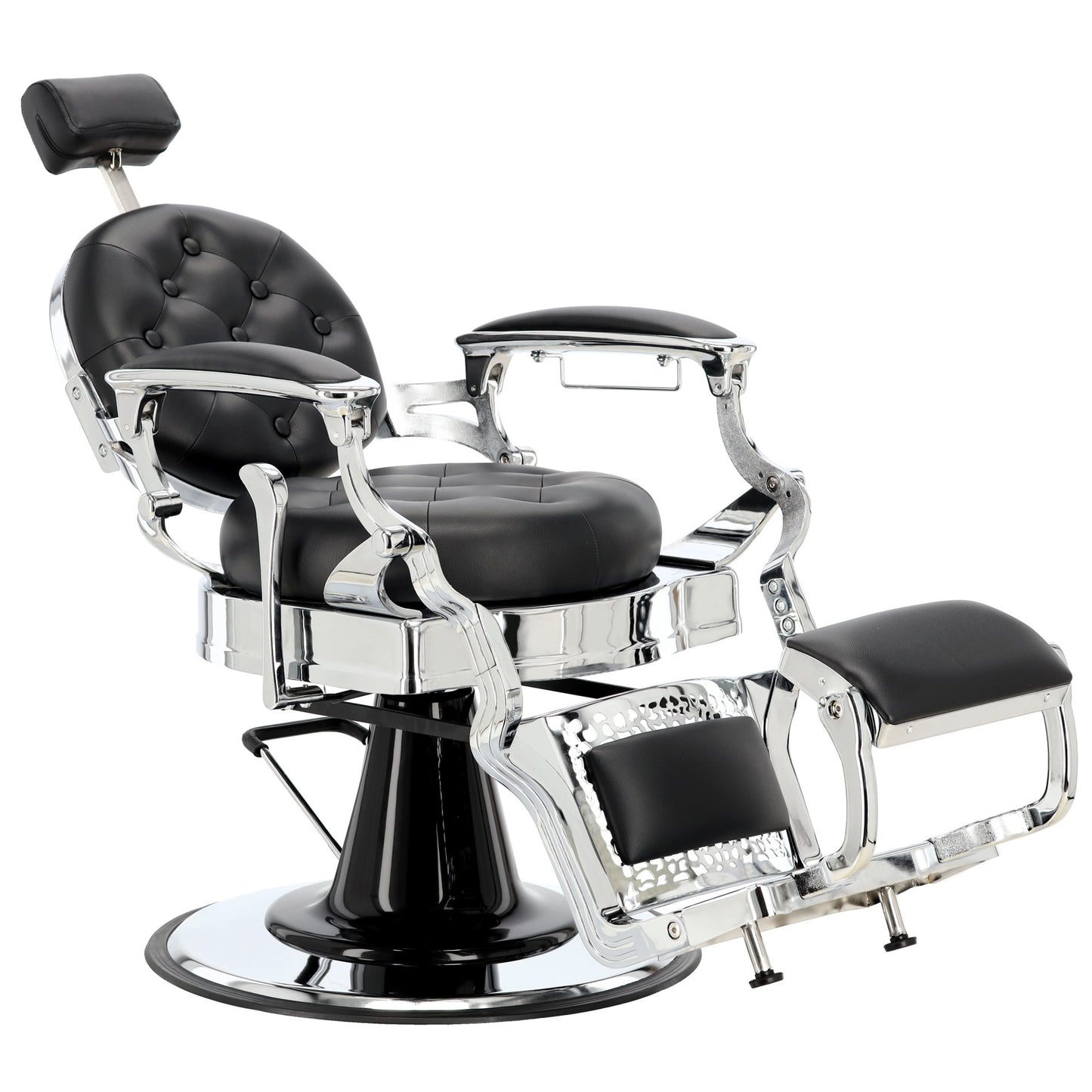 Scaun de frizerie hidraulic | Barber King | Negru-Argintiu