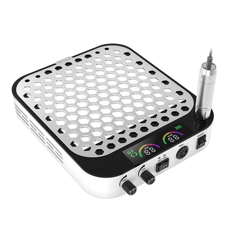 Freza electrica cu aspirator integrat 858-18Plus 80W 45000 RPM portabila cu acumulator reincarcabil pentru manichiura pedichiura gel acril unghii false profesional