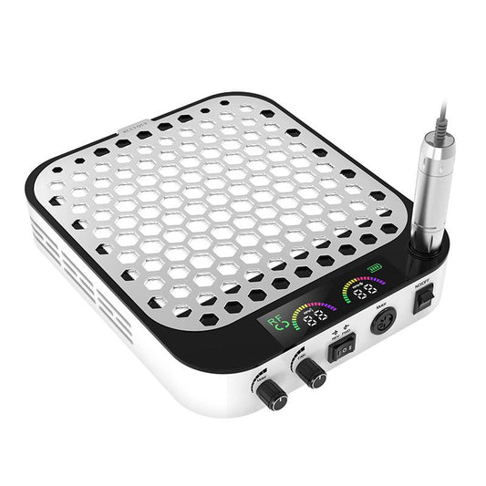 Freza electrica cu aspirator integrat 858-18Plus 80W 45000 RPM portabila cu acumulator reincarcabil pentru manichiura pedichiura gel acril unghii false profesional