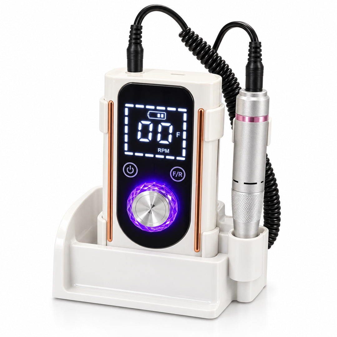 Freza wireless BQ-112 cu mandrina conectata prin cablu spiralat si suport de masa