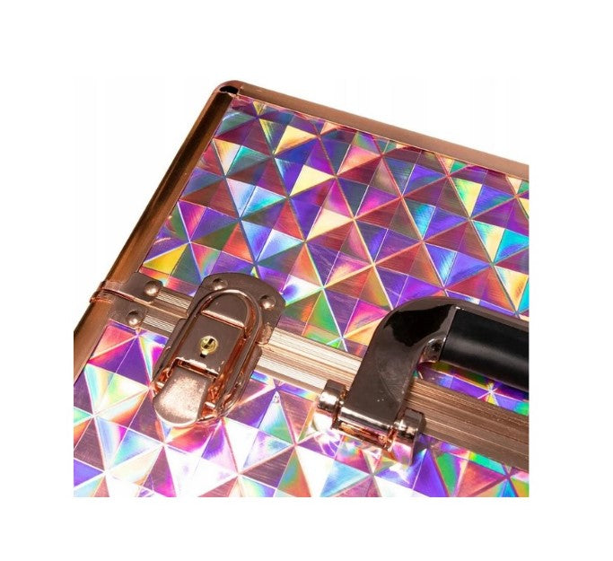 Geanta manichiură - cosmetice - XXL - model holografic roz