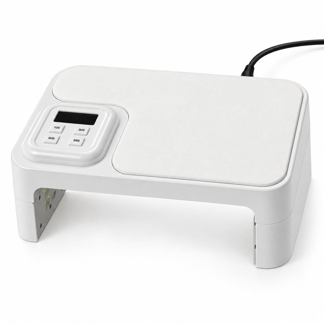 Lampă de unghii UV LED BQ L10 180W, albă, pliabilă, cu afișaj digital și suport pentru mână, pentru gel și ojă semipermanentă cu cablul de alimentare.