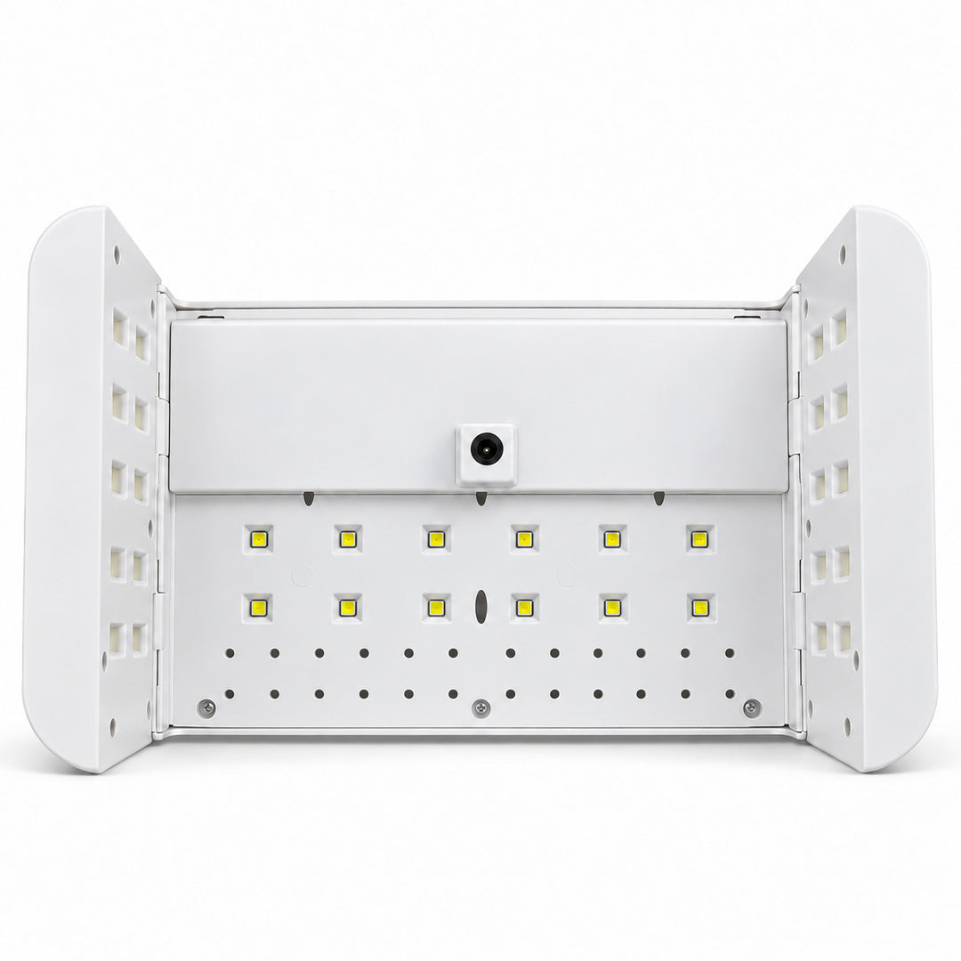 Lampă pentru polimerizarea gelului și a ojei semipermanente BQ L10, cu lumină duală UV LED 365 și 405 nm și LED-uri pe plafon și laterale.