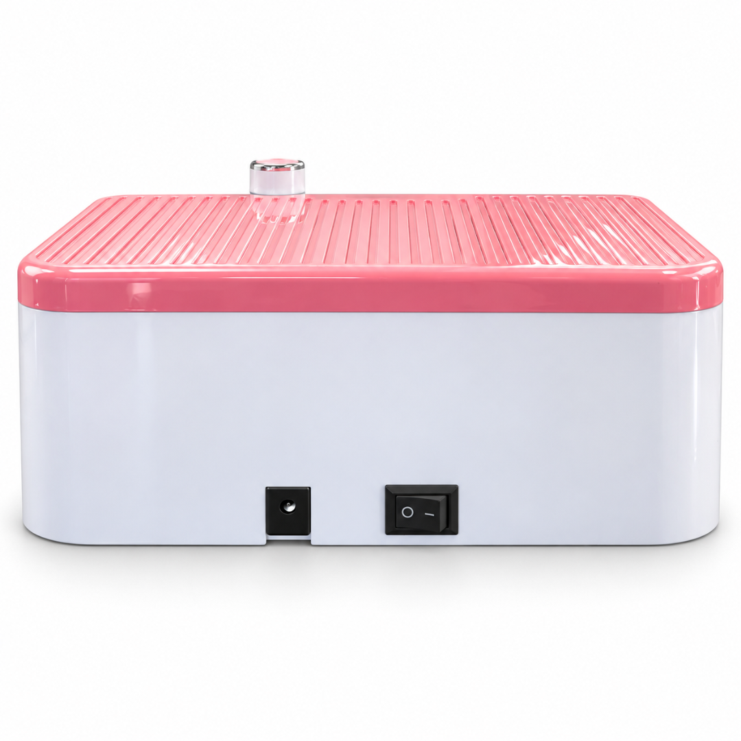 Lampa UV LED BQ L17 roz, vedere din spate cu intrerupator ON/OFF si conector de alimentare.