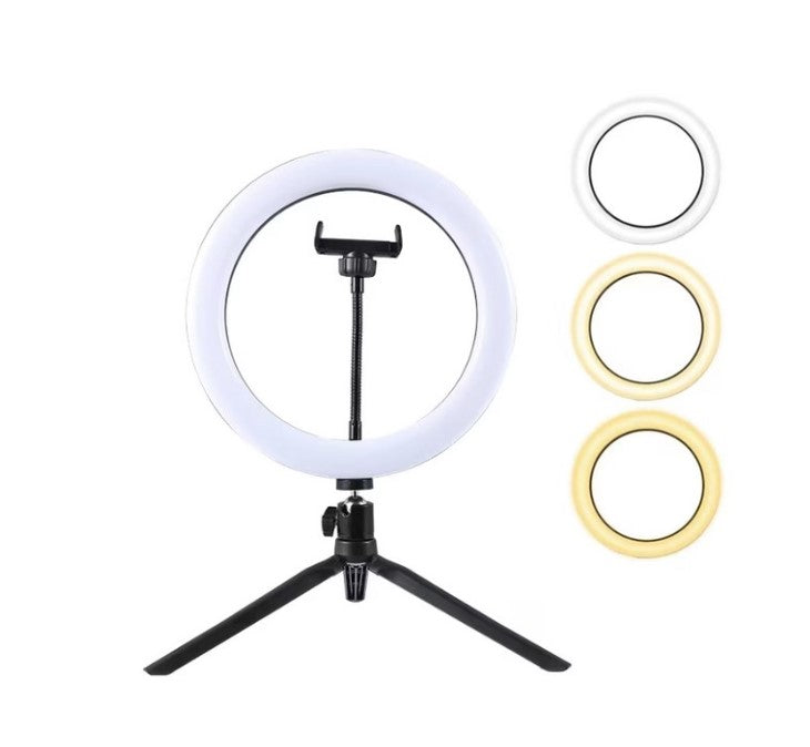 Ring Light | LED | 20cm diametru | USB | 3 moduri lumina - 10 trepte de reglaj | cu suport pt. telefon