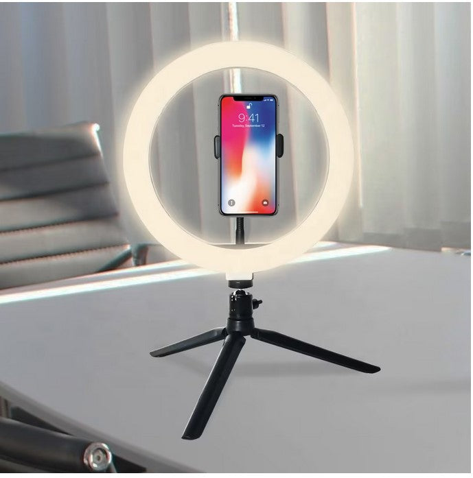 Ring Light | LED | 20cm diametru | USB | 3 moduri lumina - 10 trepte de reglaj | cu suport pt. telefon