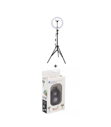 Pachet promo: Lampa circulara LED Ring Light 26cm + Telecomanda bluetooth pentru telefon