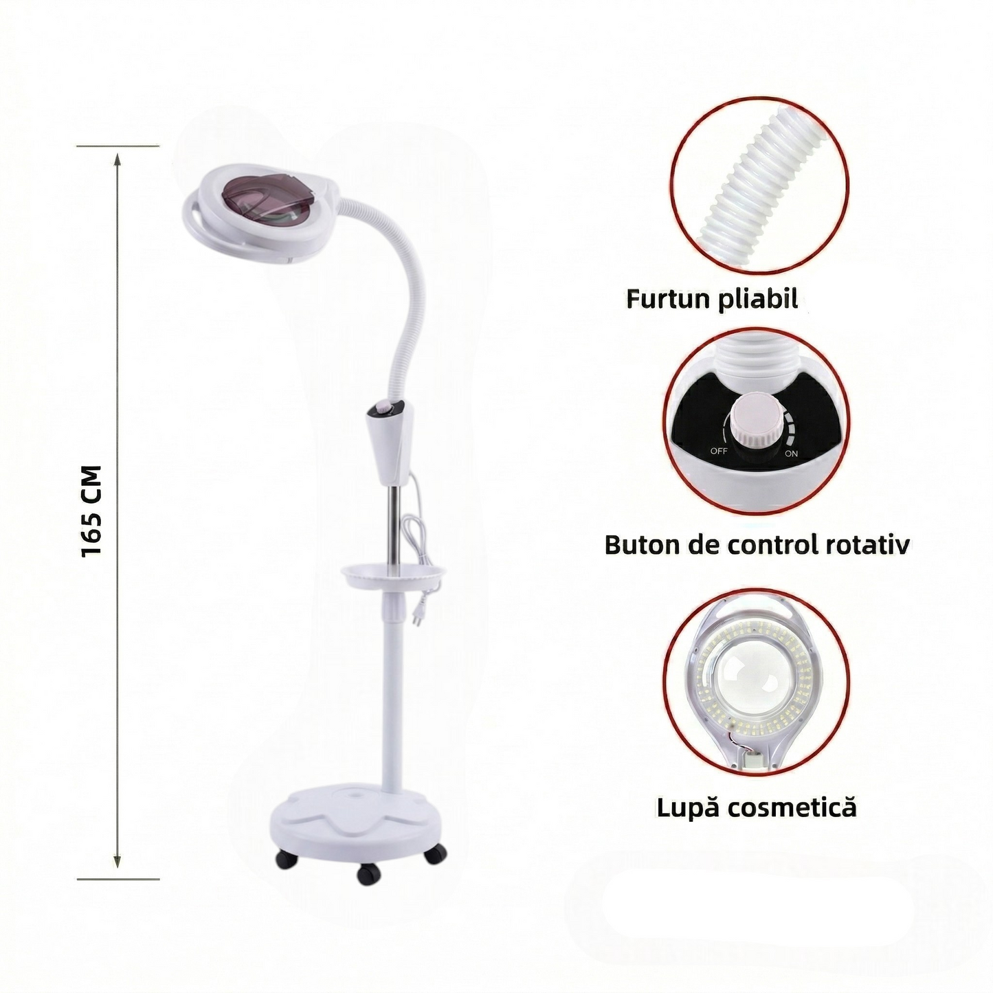 Lampa Lupa Cosmetica cu Stativ Mobil – Baza Floare, Gat Flexibil si Tava