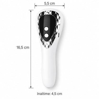 Mini lampă UV LED portabilă pentru unghii, albă, cu afișaj digital, dimensiuni compacte de 16,5 × 5,5 × 4,5 cm.