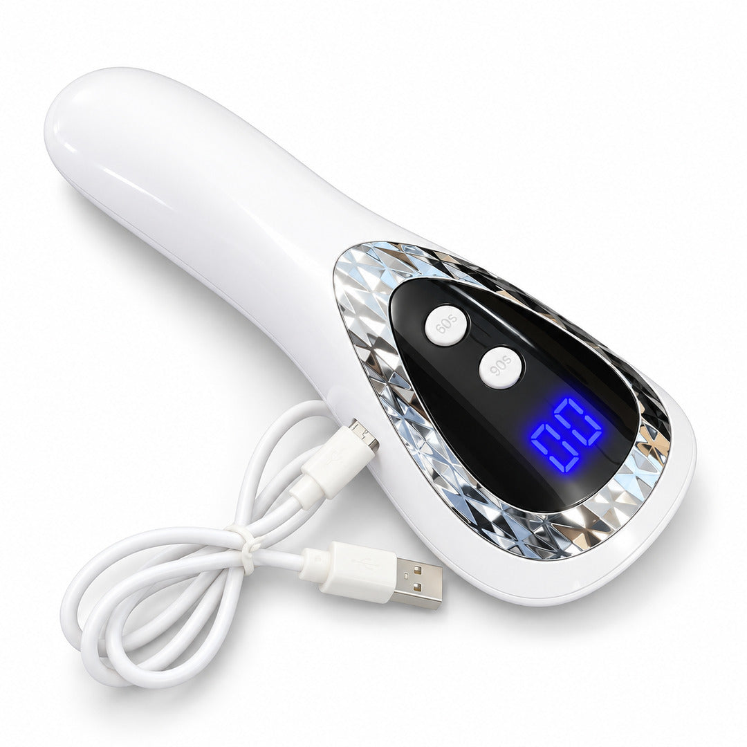 Mini lampă UV LED pentru unghii, albă, portabilă și reîncărcabilă prin USB, cu afișaj digital și timere de 60 și 90 de s