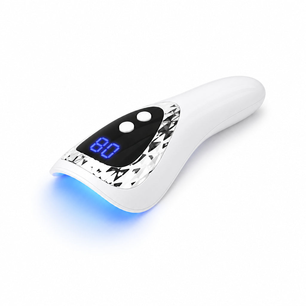 Mini lampă UV LED portabilă și reîncărcabilă pentru unghii, albă, cu afișaj digital, timere de 60 și 90 de secunde și lu