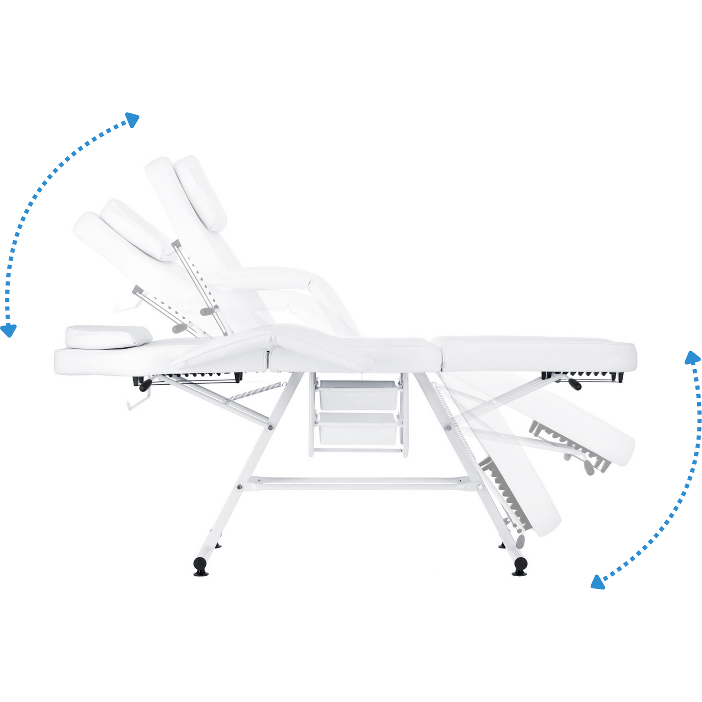 Pat cosmetic alb cu tavite laterale extensibile si structura metalica stabila,reglabil pe inaltime