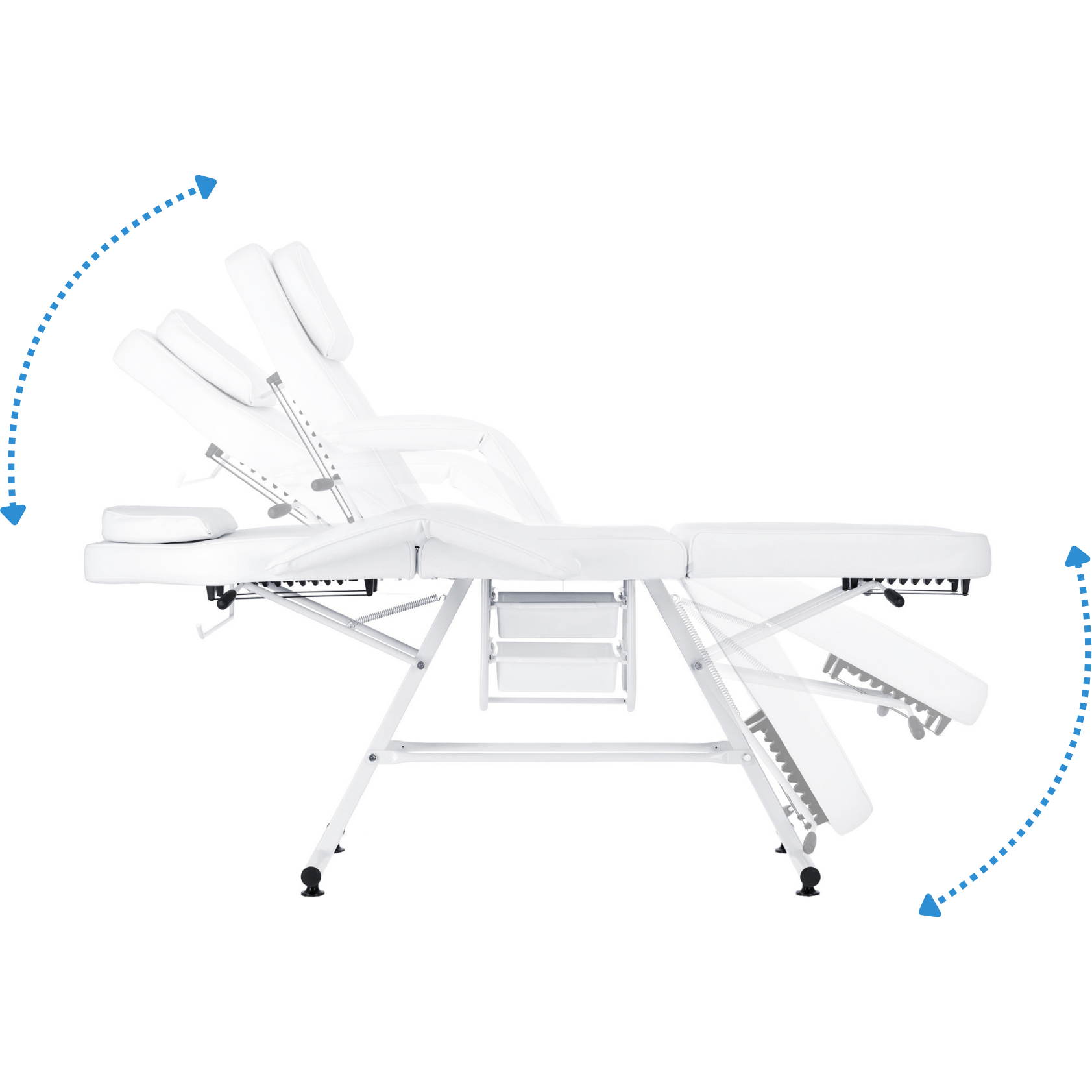Pat cosmetic alb cu tavite laterale extensibile si structura metalica stabila,reglabil pe inaltime