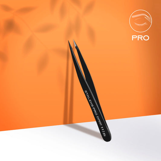 Pensetă profesională pentru sprâncene STALEKS EXPERT 11 TYPE 5B, neagră, cu vârf ascuțit