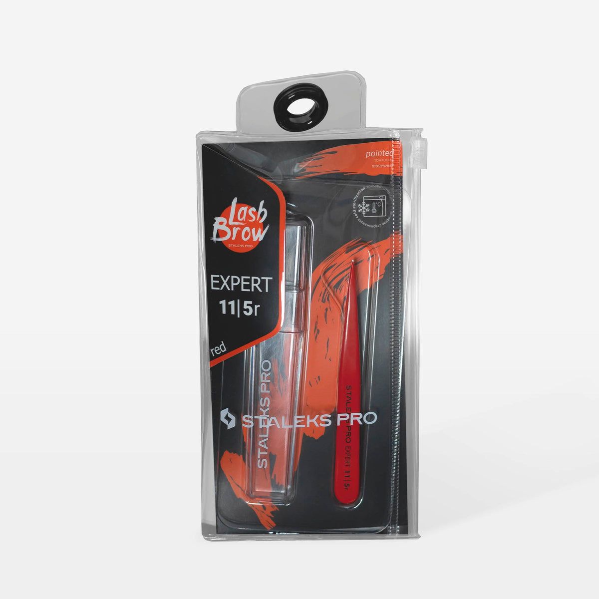Pensetă profesională pentru sprâncene STALEKS EXPERT 11 TYPE 5R, roșie, în ambalajul original.