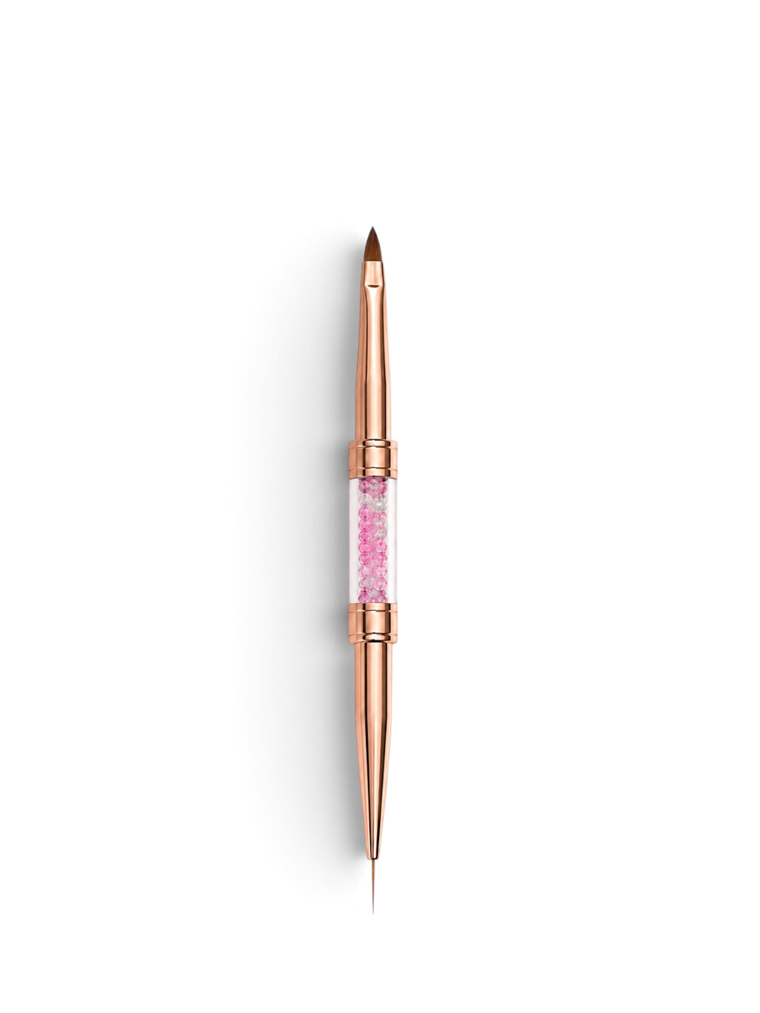 Pensula Duala Manichiura Rose Gold cu Cristale – Capat Liner 11 mm & Capat Ascutit Gel/Acril