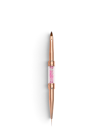 Pensula Duala Manichiura Rose Gold cu Cristale – Capat Liner 11 mm & Capat Ascutit Gel/Acril
