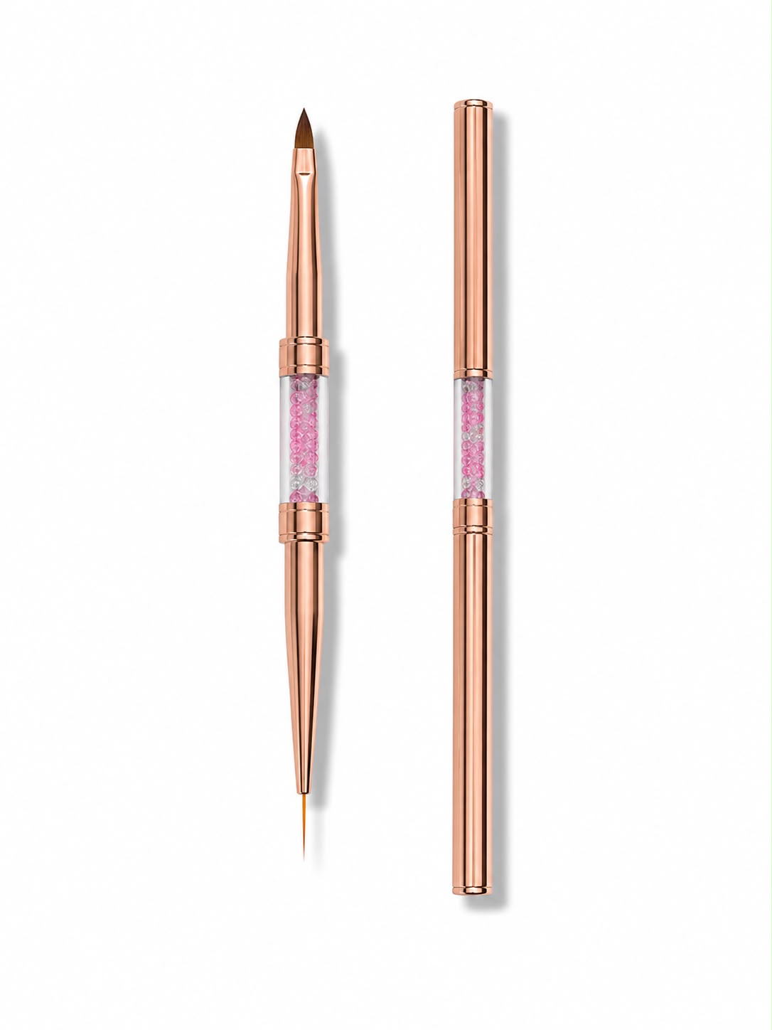Pensula Duala Manichiura Rose Gold cu Cristale – Capat Liner 11 mm & Capat Ascutit Gel/Acril