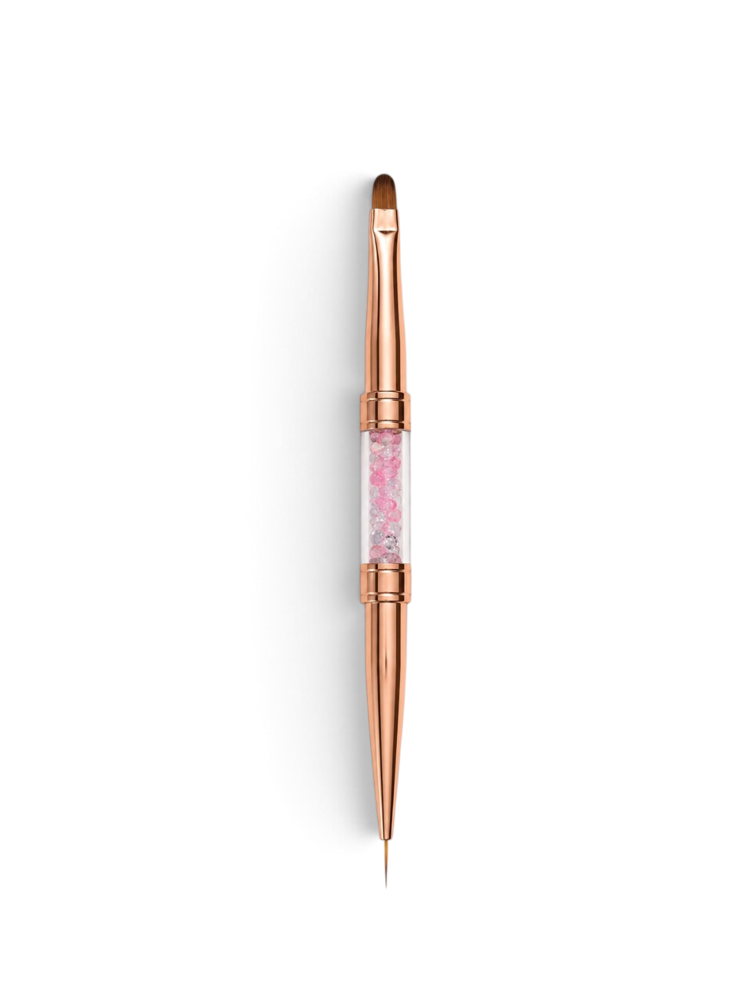Pensula Duala Manichiura Rose Gold cu Cristale – Capat Liner 7 mm & Capat Limba de Pisica Gel/Acril