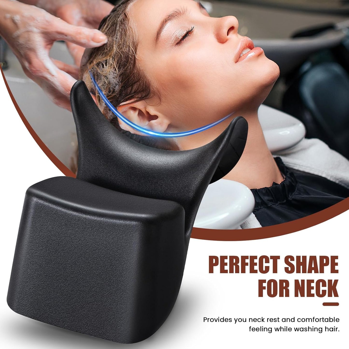 Imagine texturata ce evidentiaza forma anatomica perfecta pentru gat a pernei de scafa, oferind o sustinere cervicala ideala in timpul tratamentelor capilare.