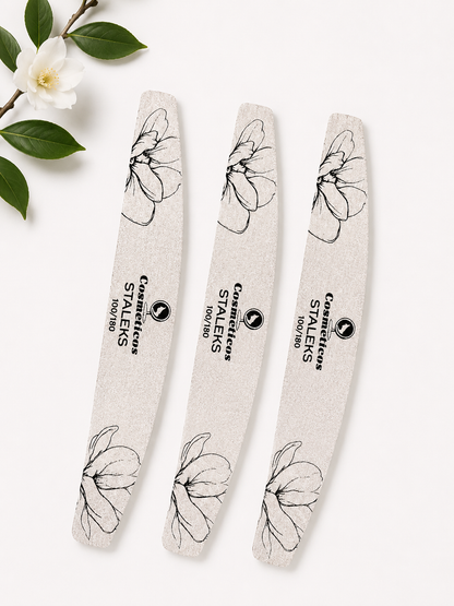 Pilă profesională Cosmeticos x Staleks, semilună, gri, granulație 100/180, potrivită pentru modelarea unghiilor tehnice 