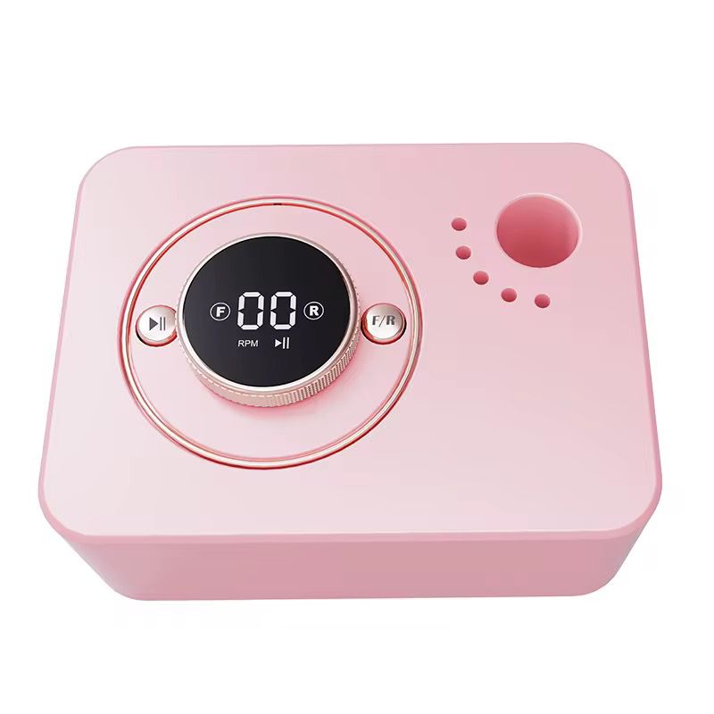 Vedere de sus a pilei electrice portabile BQ-107, evidentiand ecranul digital rotund si butoanele laterale de control.