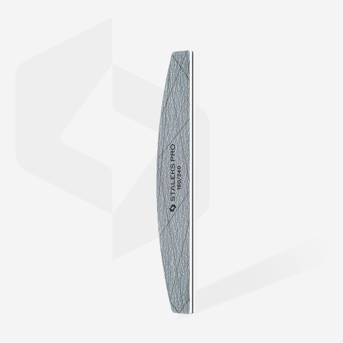 Pilă minerală gri STALEKS SMART 40 pentru unghii, granulație 180/240, cu latură dreaptă și latură curbată, prezentată integral pe fundal deschis.
