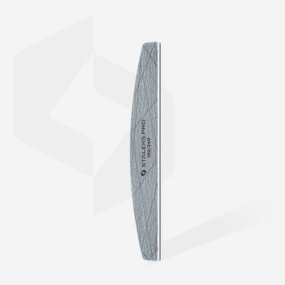 Pilă minerală gri STALEKS SMART 40 pentru unghii, granulație 180/240, cu latură dreaptă și latură curbată, prezentată integral pe fundal deschis.