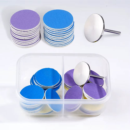 Disc inox pedichiura pododisc 25mm cu rezerve abrazive in cutie transparenta de depozitare