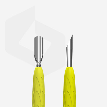 Pusher cuticule profesional inox, pusher cuticule galben, vedere multipla, Staleks Uniq, PQ-10/2y