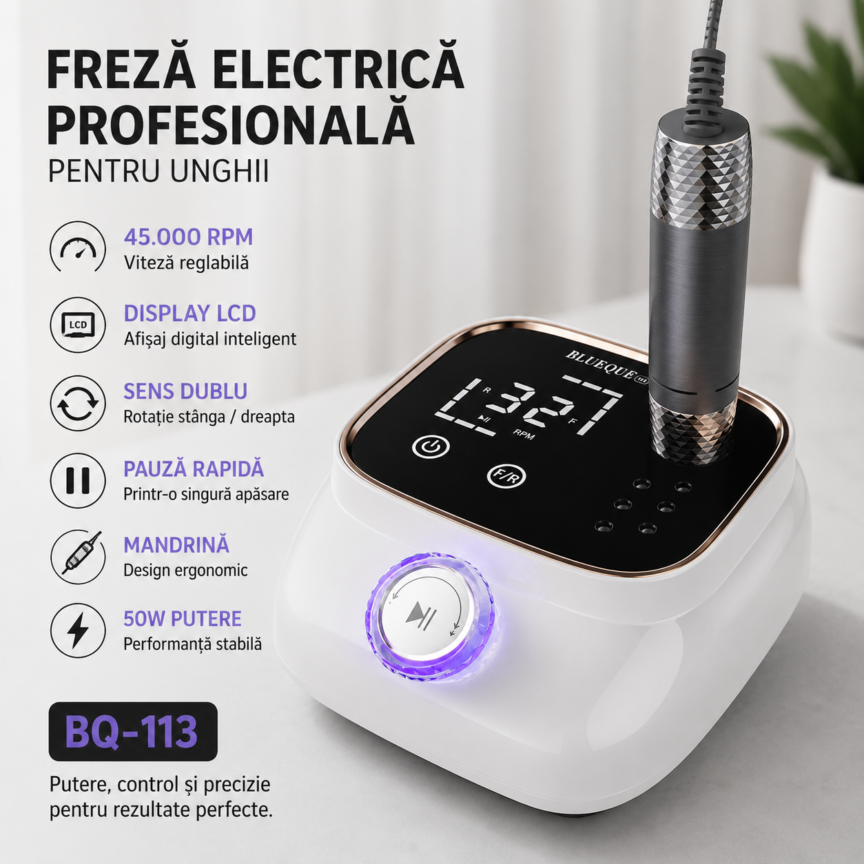 Imagine de prezentare cu principalele caracteristici ale frezei BQ-113