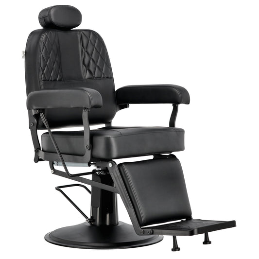 Scaun barber profesional Nestor Elite negru cu tetiera reglabila si suport pentru picioare pentru salon frizerie modern