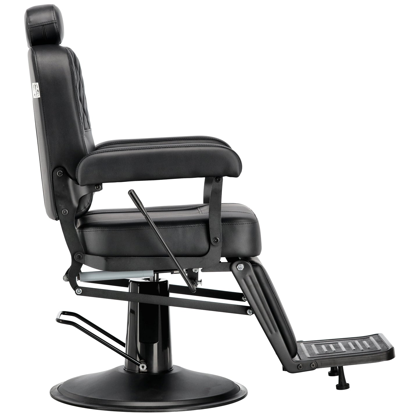 Vedere laterala stanga scaun barber Nestor  negru cu pompa hidraulica si design ergonomic
