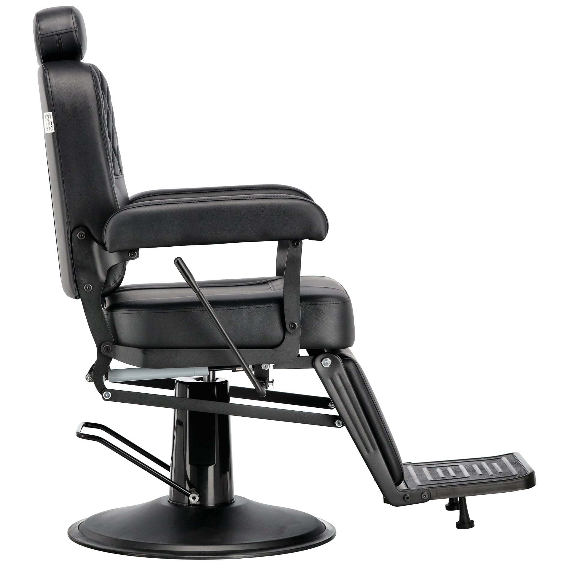 Vedere laterala stanga scaun barber Nestor  negru cu pompa hidraulica si design ergonomic
